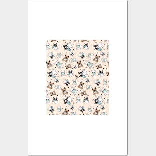 Dog seamless pattern bulldog face mask Posters and Art